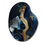 Abstract Geode Gold And Blue Marble V - Asymmetric Metal Wall Art