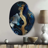 Abstract Geode Gold And Blue Marble V - Asymmetric Metal Wall Art