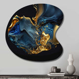 Abstract Marble Geode Blue And Gold - Asymmetric Metal Wall Art