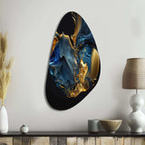 Abstract Marble Geode Blue And Gold - Asymmetric Metal Wall Art