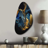 Abstract Marble Geode Blue And Gold - Asymmetric Metal Wall Art