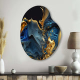 Abstract Marble Geode Blue And Gold - Asymmetric Metal Wall Art