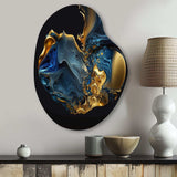 Abstract Marble Geode Blue And Gold - Asymmetric Metal Wall Art