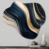 Abstract Geode Waves Blue And Gold II - Asymmetric Metal Wall Art