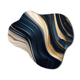 Abstract Geode Waves Blue And Gold II - Asymmetric Metal Wall Art