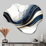 Abstract Geode Waves Blue And Gold III - Asymmetric Metal Wall Art