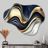 Abstract Geode Waves Blue And Gold IV - Asymmetric Metal Wall Art