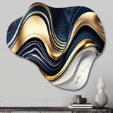 Abstract Geode Waves Blue And Gold IV - Asymmetric Metal Wall Art