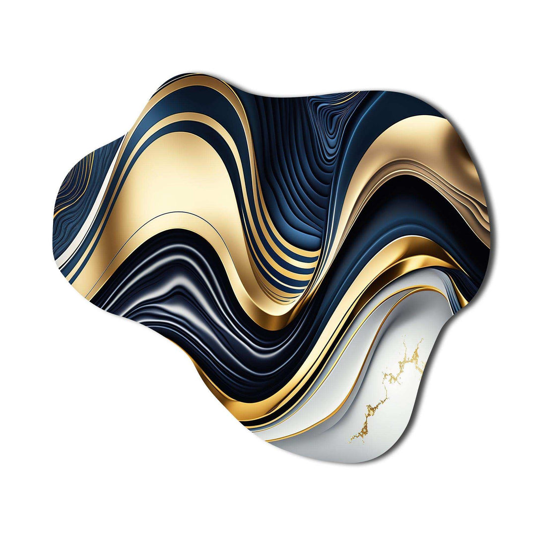 Abstract Geode Waves Blue And Gold IV - Asymmetric Metal Wall Art