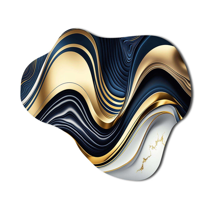 Abstract Geode Waves Blue And Gold IV - Asymmetric Metal Wall Art