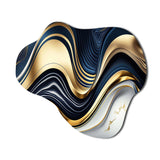 Abstract Geode Waves Blue And Gold IV - Asymmetric Metal Wall Art