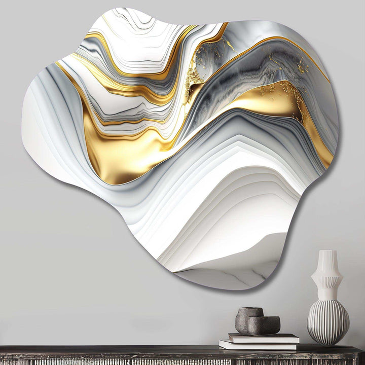 Abstract Geode Waves Grey V - Asymmetric Metal Wall Art