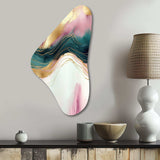 Abstract Geode Pink And Green Marble III - Asymmetric Metal Wall Art