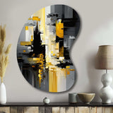 Abstract Geometric Black And Yellow V - Asymmetric Metal Wall Art