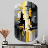 Abstract Geometric Black And Yellow V - Asymmetric Metal Wall Art