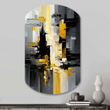 Abstract Geometric Black And Yellow V - Asymmetric Metal Wall Art