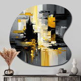 Abstract Geometric Black And Yellow V - Asymmetric Metal Wall Art