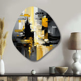 Abstract Geometric Black And Yellow V - Asymmetric Metal Wall Art