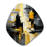 Abstract Geometric Black And Yellow V - Asymmetric Metal Wall Art