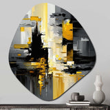 Abstract Geometric Black And Yellow V - Asymmetric Metal Wall Art