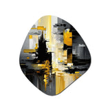 Abstract Geometric Black And Yellow V - Asymmetric Metal Wall Art