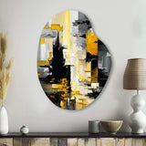 Abstract Geometric Black And Yellow V - Asymmetric Metal Wall Art