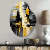 Abstract Geometric Black And Yellow V - Asymmetric Metal Wall Art