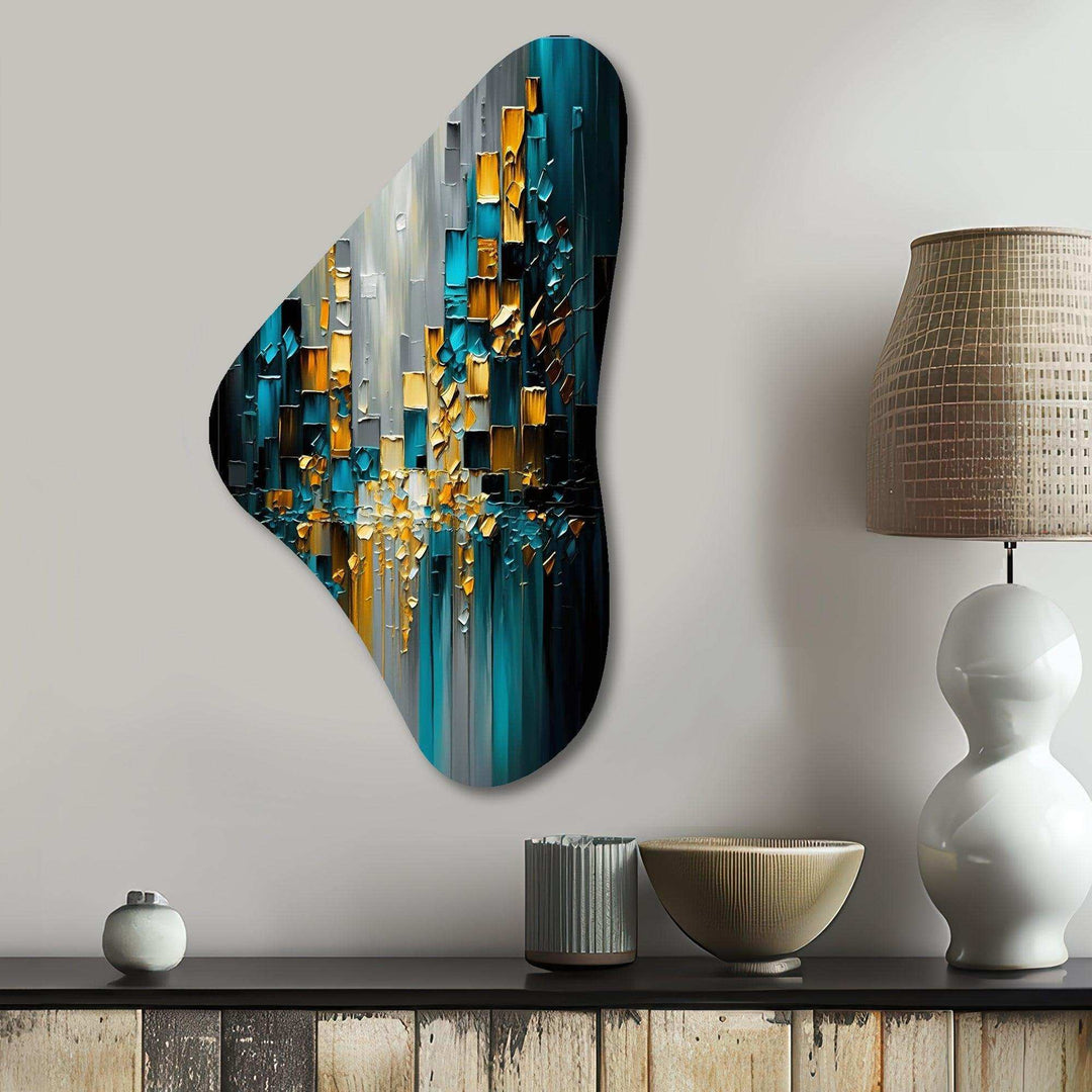 Abstract Geometric Black And Green III - Asymmetric Metal Wall Art