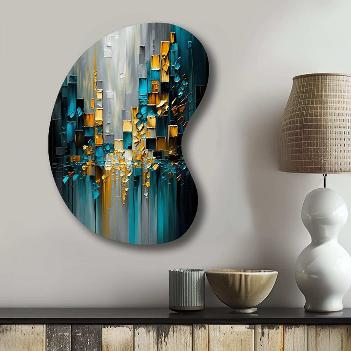 Abstract Geometric Black And Green III - Asymmetric Metal Wall Art