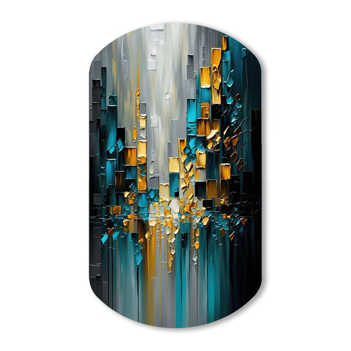 Abstract Geometric Black And Green III - Asymmetric Metal Wall Art