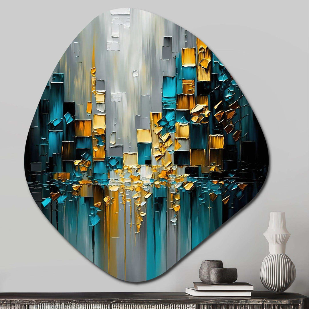 Abstract Geometric Black And Green III - Asymmetric Metal Wall Art