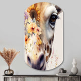 Giraffe Portrait With Sunflowers I - Asymmetric Metal Wall Art