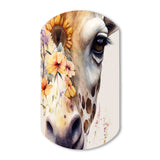 Giraffe Portrait With Sunflowers I - Asymmetric Metal Wall Art