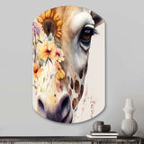 Giraffe Portrait With Sunflowers I - Asymmetric Metal Wall Art