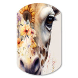 Giraffe Portrait With Sunflowers I - Asymmetric Metal Wall Art