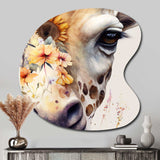 Giraffe Portrait With Sunflowers I - Asymmetric Metal Wall Art