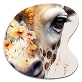 Giraffe Portrait With Sunflowers I - Asymmetric Metal Wall Art