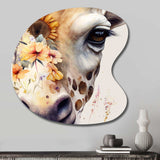 Giraffe Portrait With Sunflowers I - Asymmetric Metal Wall Art