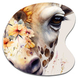 Giraffe Portrait With Sunflowers I - Asymmetric Metal Wall Art