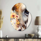 Giraffe Portrait With Sunflowers I - Asymmetric Metal Wall Art