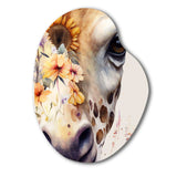 Giraffe Portrait With Sunflowers I - Asymmetric Metal Wall Art