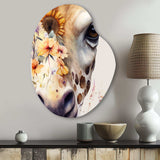 Giraffe Portrait With Sunflowers I - Asymmetric Metal Wall Art