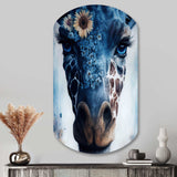 Giraffe Portrait With Sunflowers II - Asymmetric Metal Wall Art