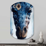 Giraffe Portrait With Sunflowers II - Asymmetric Metal Wall Art