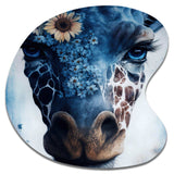 Giraffe Portrait With Sunflowers II - Asymmetric Metal Wall Art