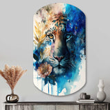 Tiger Portrait With Flowers II - Asymmetric Metal Wall Art