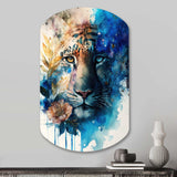 Tiger Portrait With Flowers II - Asymmetric Metal Wall Art