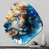 Tiger Portrait With Flowers II - Asymmetric Metal Wall Art