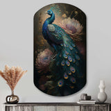 Peacock With Flowers - Asymmetric Metal Wall Art