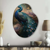 Peacock With Flowers - Asymmetric Metal Wall Art